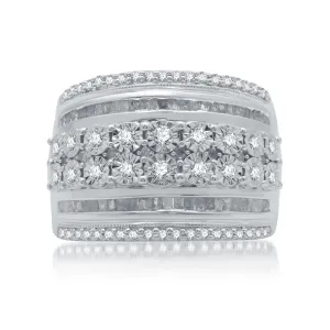 1 CTW Diamond Illusion Set Ring in Rhodium Plated Sterling Silver