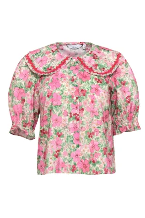 & Other Stories - Pink, Green & Beige Floral Print Collared Blouse Sz 4