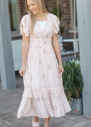 Blush Satin Ring Print Ruffle Dress - FINAL SALE