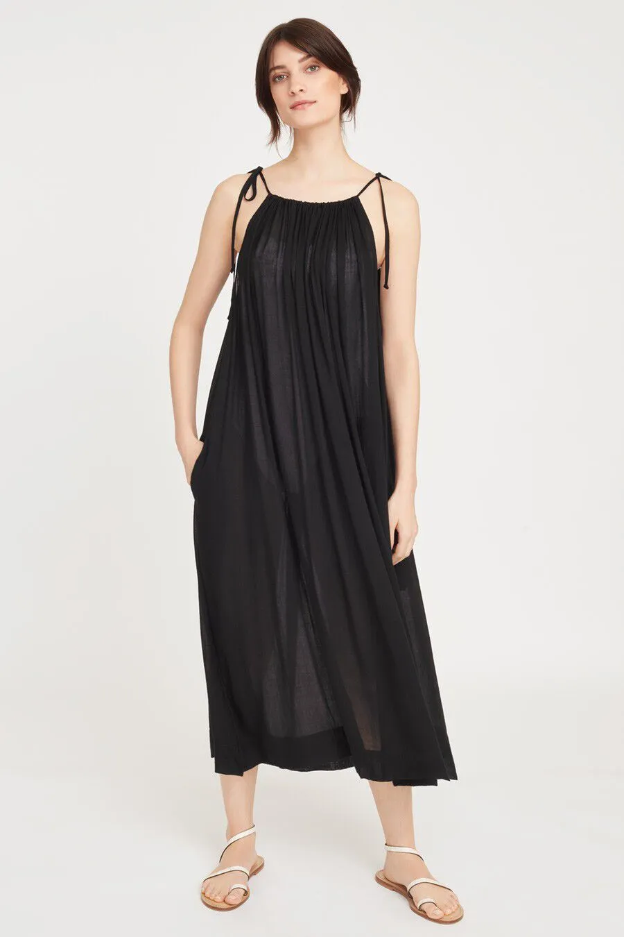 Gathered-Neck Maxi Coverup