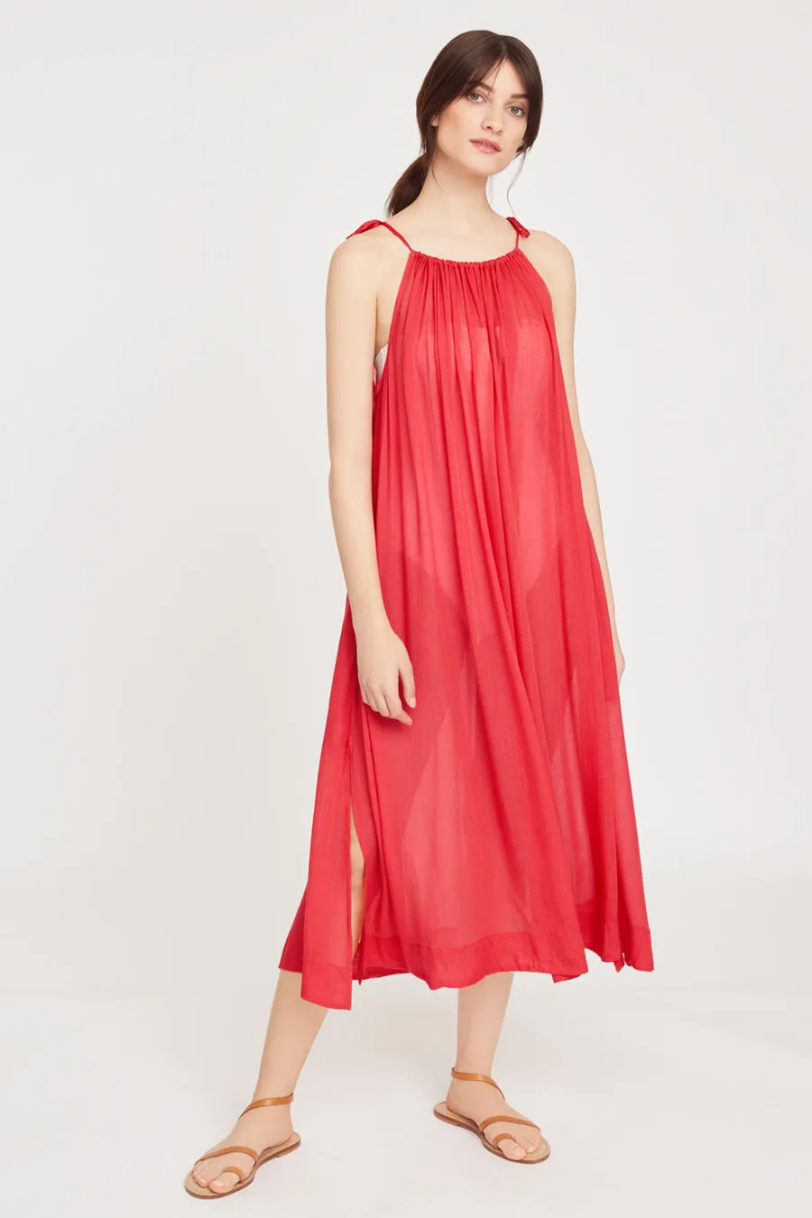 Gathered-Neck Maxi Coverup