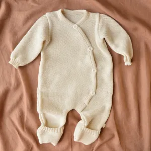 Knitted Overalls in Organic Merino Wool - Natural (0-6m)