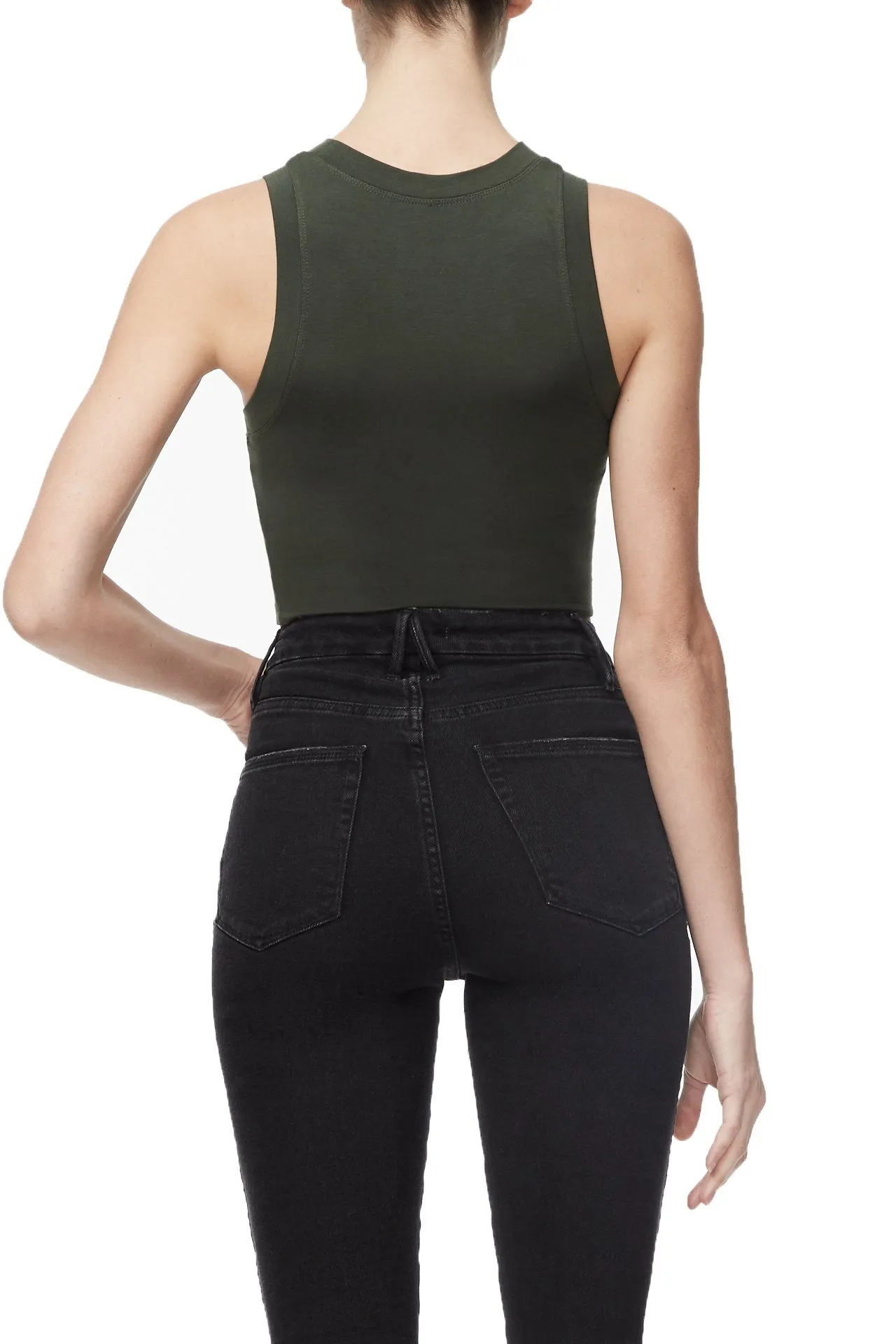 THE CROP MUSCLE TANK | OLIVE002