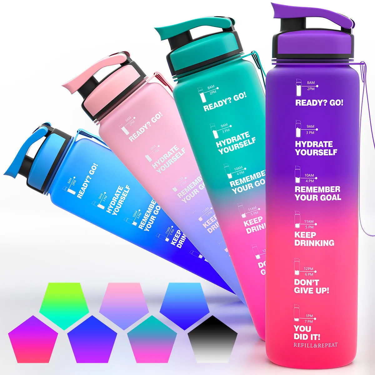 ZORRI 32 OZ Water Bottles With Time Marker & Meaurment Marked,  BPA Free Leak Proof and Lightweight Water Bottle for Gym, Fitness, Workout, Kids School, Office, Cycling, Yoga, Camping