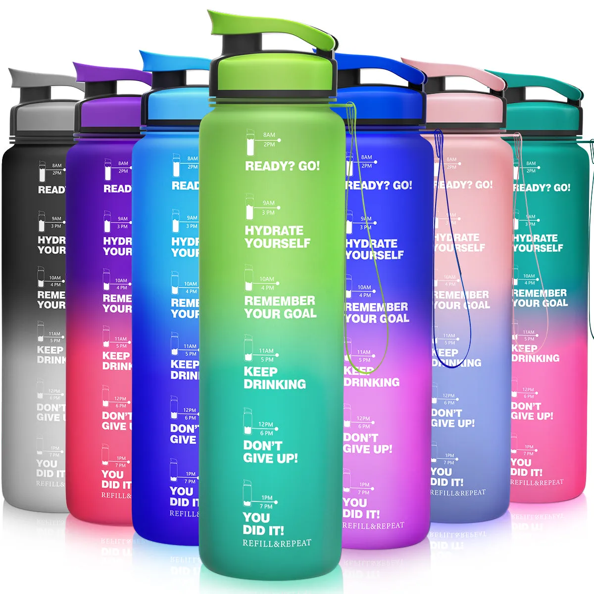 ZORRI 32 OZ Water Bottles With Time Marker & Meaurment Marked,  BPA Free Leak Proof and Lightweight Water Bottle for Gym, Fitness, Workout, Kids School, Office, Cycling, Yoga, Camping